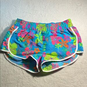 Girls Large Bright Floral Blue Athletic/swim trunks